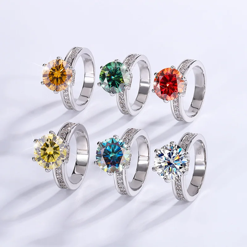 Годежни пръстени с муассанитом 5-каратово D цвят от 925 сребро, покрито с Pt950, луксозно годежен пръстен във формата на корона, за жени, шест ноктите GRA1