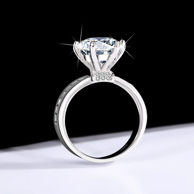Годежни пръстени с муассанитом 5-каратово D цвят от 925 сребро, покрито с Pt950, луксозно годежен пръстен във формата на корона, за жени, шест ноктите GRA3