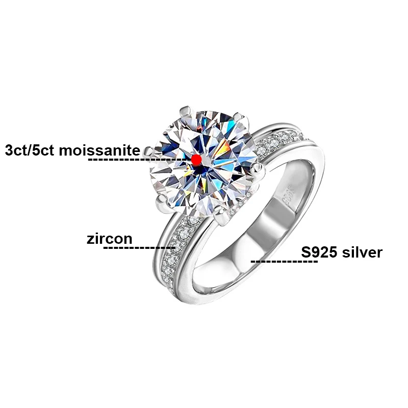 Годежни пръстени с муассанитом 5-каратово D цвят от 925 сребро, покрито с Pt950, луксозно годежен пръстен във формата на корона, за жени, шест ноктите GRA4