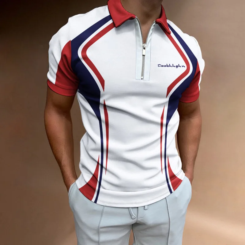 Новост 2023, лятна мъжки однотонная риза поло с къс ръкав, отложным яка, риза с къси ръкави с цип, ежедневни градинска облекло за мъже, върхове5