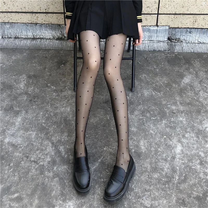 Чорапи на точки в модерен стил с лък в грах, тънки черни копринени дамски секси чорапогащник за гореща момичета, чорапи Meia Calça на едро0