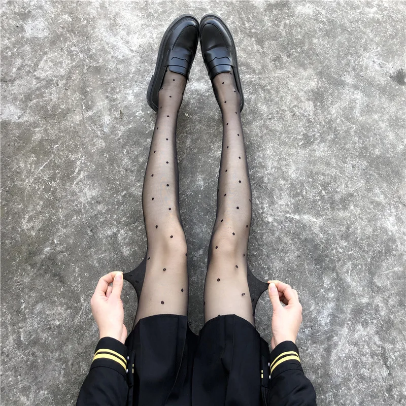 Чорапи на точки в модерен стил с лък в грах, тънки черни копринени дамски секси чорапогащник за гореща момичета, чорапи Meia Calça на едро3