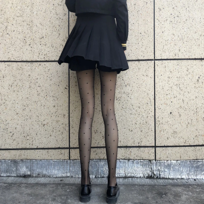 Чорапи на точки в модерен стил с лък в грах, тънки черни копринени дамски секси чорапогащник за гореща момичета, чорапи Meia Calça на едро4