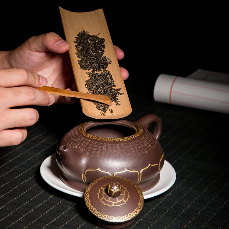 Zisha Чайник, Ръчна Изработка На Известен Майстор С Надпис Сърцето На Сутра Лилава Глина Xi Shi Гърне Чай Чайник За Чай2
