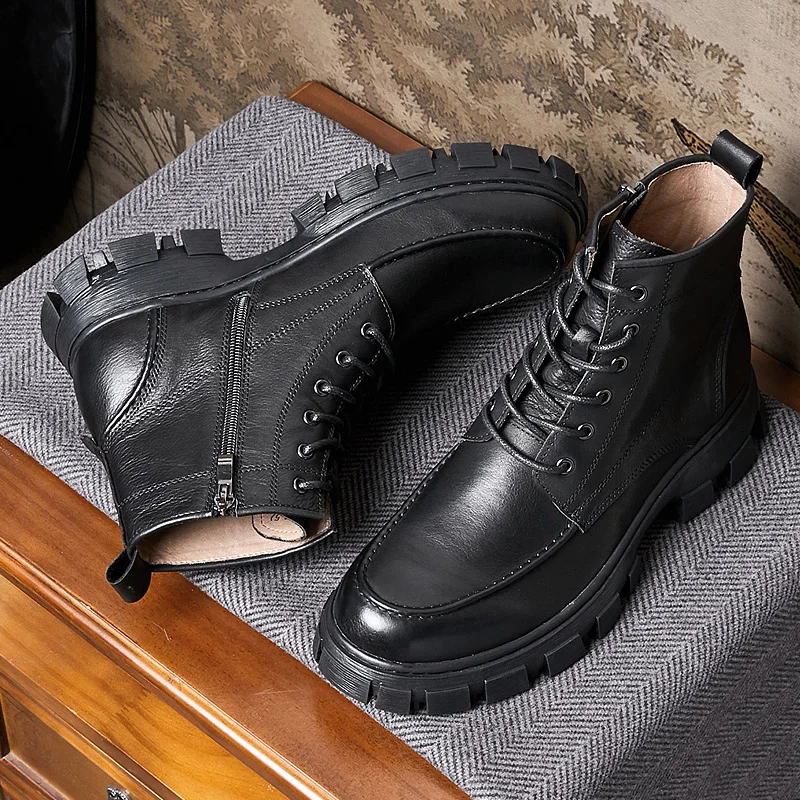 Мъжки обувки за езда от естествена кожа, с голяма кръгла пръсти дантела в британския стил, мъже, работа и безопасна обувки в стил ретро4
