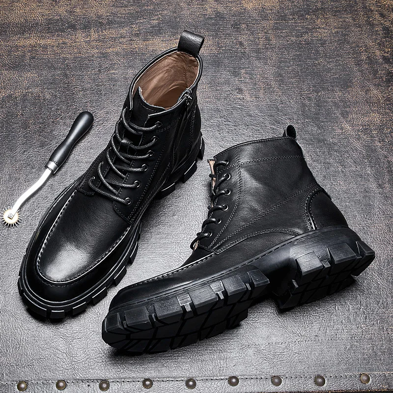 Мъжки обувки за езда от естествена кожа, с голяма кръгла пръсти дантела в британския стил, мъже, работа и безопасна обувки в стил ретро5