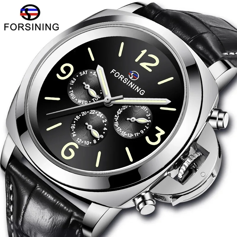 Модерен мъжки часовник Forsining, висок клас марка, автоматични механични мъжки луксозни класически черен часовник с каишка от естествена кожа Relogio Masculino0