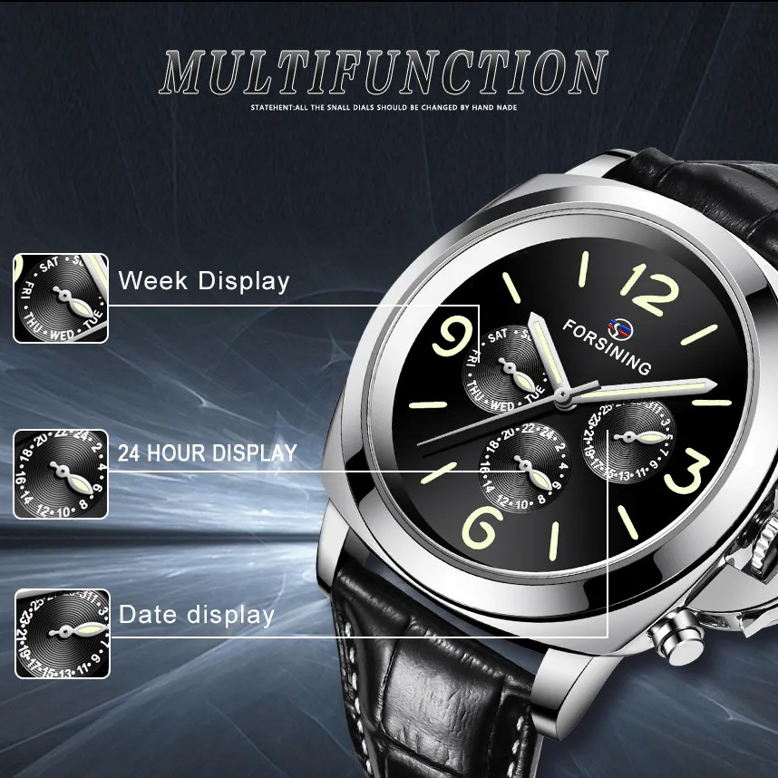 Модерен мъжки часовник Forsining, висок клас марка, автоматични механични мъжки луксозни класически черен часовник с каишка от естествена кожа Relogio Masculino1