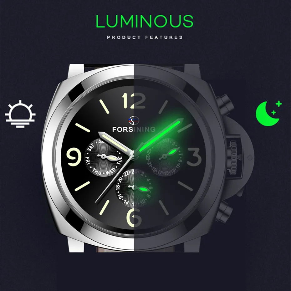 Модерен мъжки часовник Forsining, висок клас марка, автоматични механични мъжки луксозни класически черен часовник с каишка от естествена кожа Relogio Masculino4