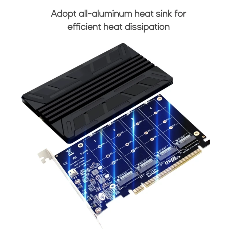Алуминиева лента на радиатора K0AC за NVME M-KEY SSD RAIDs PCIE X16 Array Adapter Cooler4