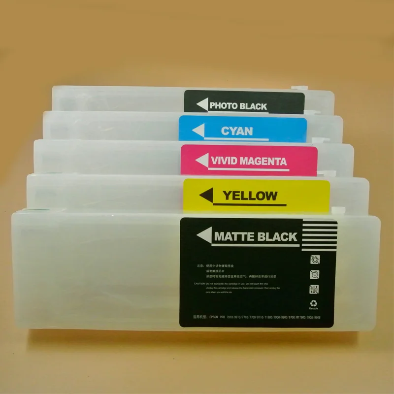 Висококачествени многократна употреба касети с мастило за Epson Stylus pro 9700 7700, 5 цвята/комплект1