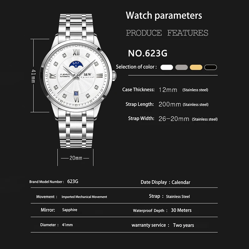 Мъжките механични часовници MIYOTA марка IW серия Carnival, сапфирен кристал, HD, светещи автоматични часовници, спортни водоустойчиви часовници5