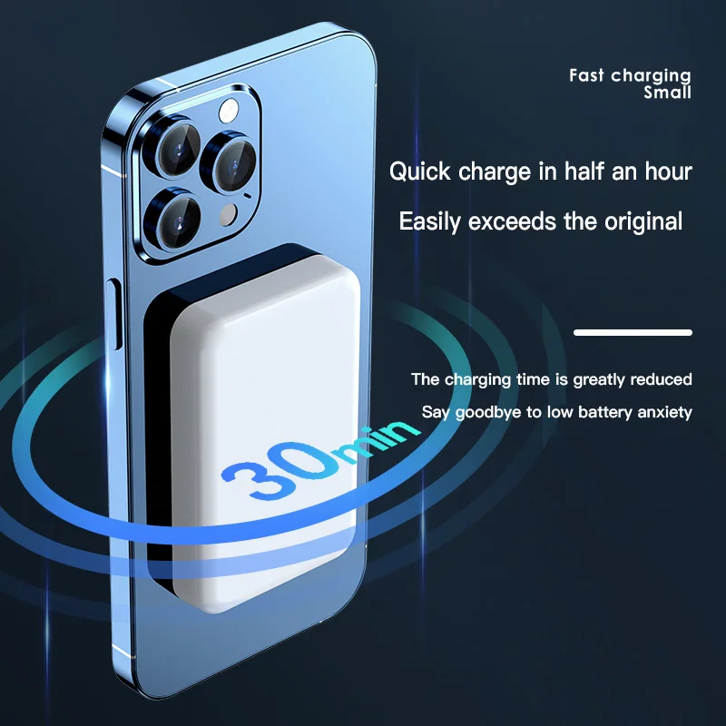 Магнитен блок за захранване с капацитет 20000 ма, мини преносими зарядно устройство с голям капацитет PD20W, безжична бързо зареждане на външната батерия за iPhone3