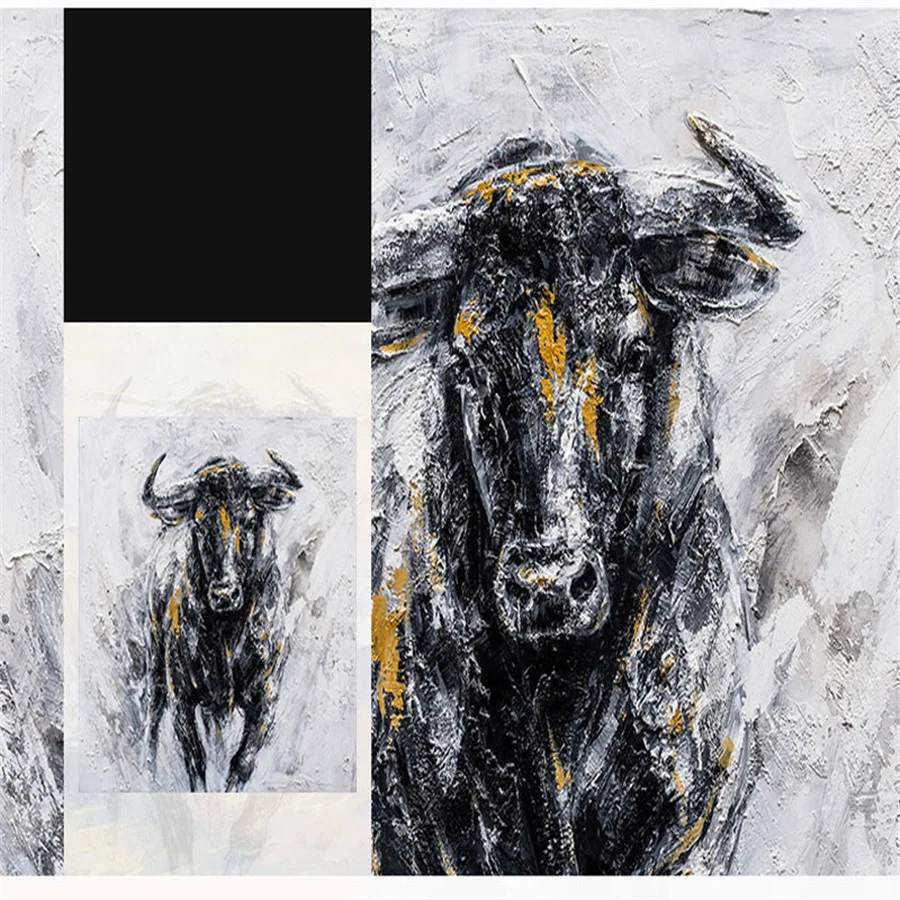 100% Ръчно рисувани на Платно за борба с бикове Картина масло Черен Силен Бик Стенно изкуство Модерни, абстрактни картини и Поп-арт Картина Офис5
