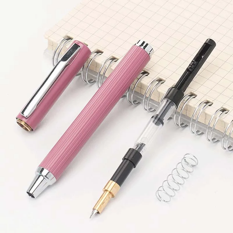 Луксозна писалка, метална чернильная дръжка прибиращ се EF / F съвет, розово конвертор, пълнител, канцеларски материали, за бизнес, учебни пособия5
