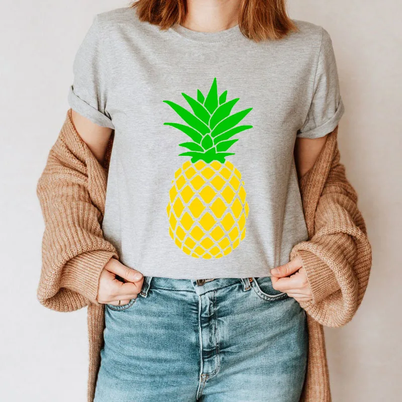 YRYT, нова лятна дамска тениска с кръгло деколте и принтом плодов ананас, жена топ голям размер0