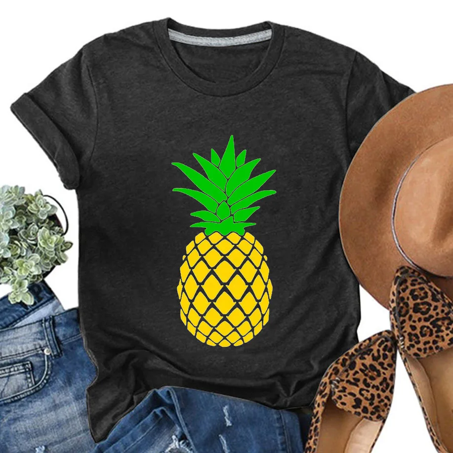 YRYT, нова лятна дамска тениска с кръгло деколте и принтом плодов ананас, жена топ голям размер2