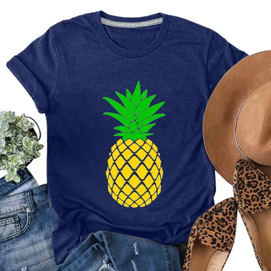 YRYT, нова лятна дамска тениска с кръгло деколте и принтом плодов ананас, жена топ голям размер3
