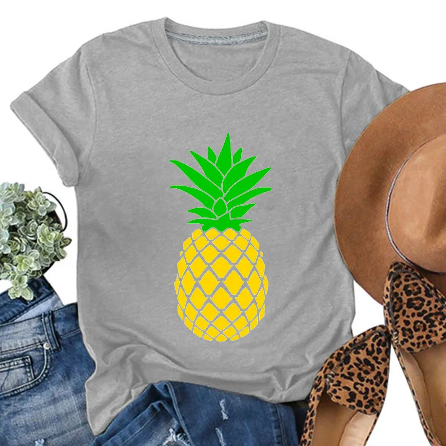 YRYT, нова лятна дамска тениска с кръгло деколте и принтом плодов ананас, жена топ голям размер4