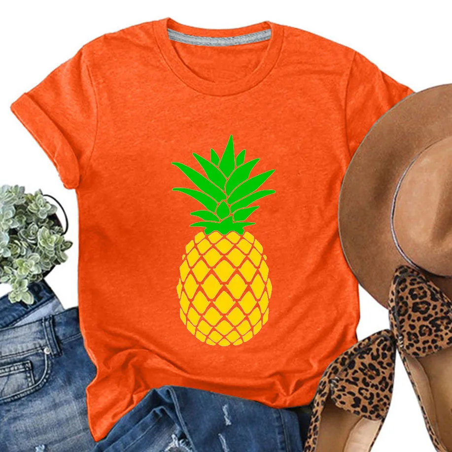 YRYT, нова лятна дамска тениска с кръгло деколте и принтом плодов ананас, жена топ голям размер5
