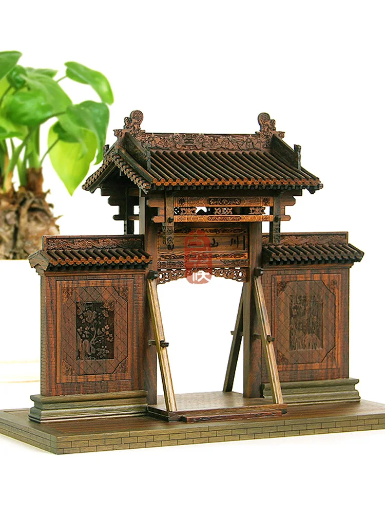Класическият модел на сградата в китайски стил, изделия от дърво, масив, дърво, миниатюрни вратата, арка, украса0