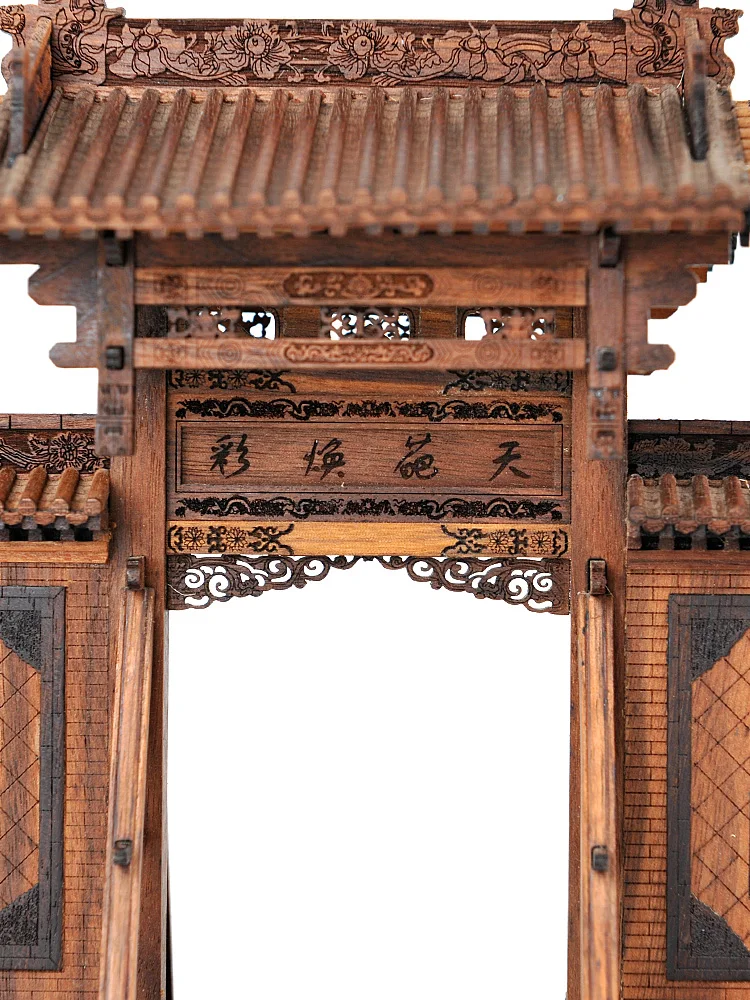 Класическият модел на сградата в китайски стил, изделия от дърво, масив, дърво, миниатюрни вратата, арка, украса1