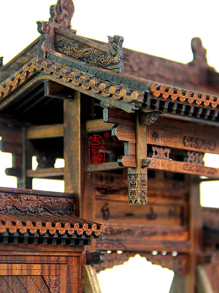 Класическият модел на сградата в китайски стил, изделия от дърво, масив, дърво, миниатюрни вратата, арка, украса2