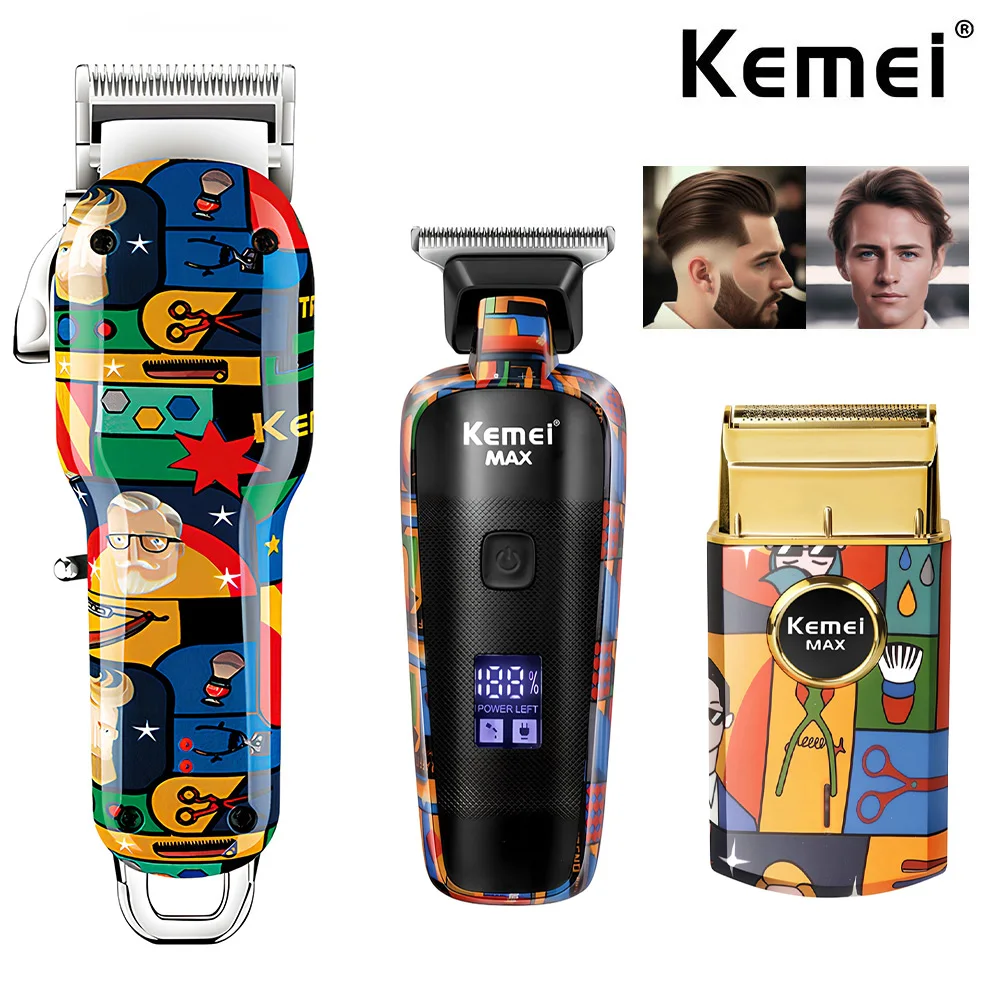 Набор от електрически машинки за стригане Kemei Графити, мъжка самобръсначка, персонален тример за коса, професионална машина за подстригване на коса фризьорски салон0