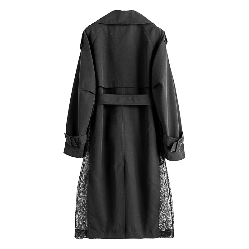 Tannt женски тренч, лейси лоскутная нерегулярная черна ветровка, бъдещите модни дълги палта за жени, новост 2023 година2