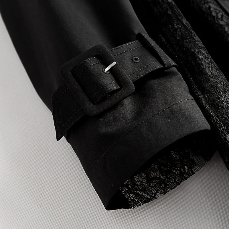 Tannt женски тренч, лейси лоскутная нерегулярная черна ветровка, бъдещите модни дълги палта за жени, новост 2023 година3