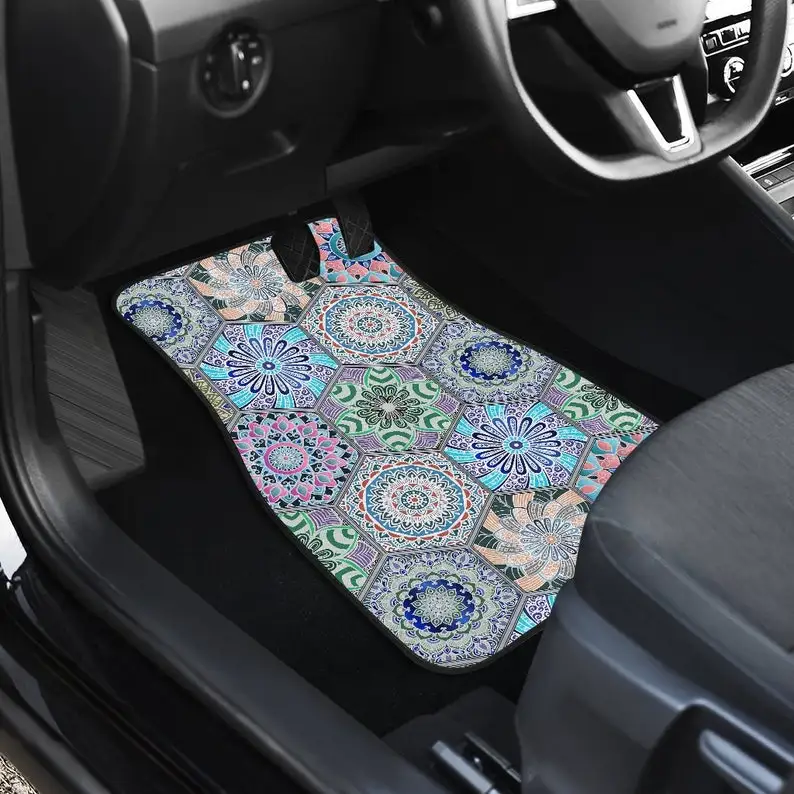 Комплект автомобилни постелки, със сини, розови, зелени мандалами, предните и задните стелки за автомобили, автомобилни аксесоари4