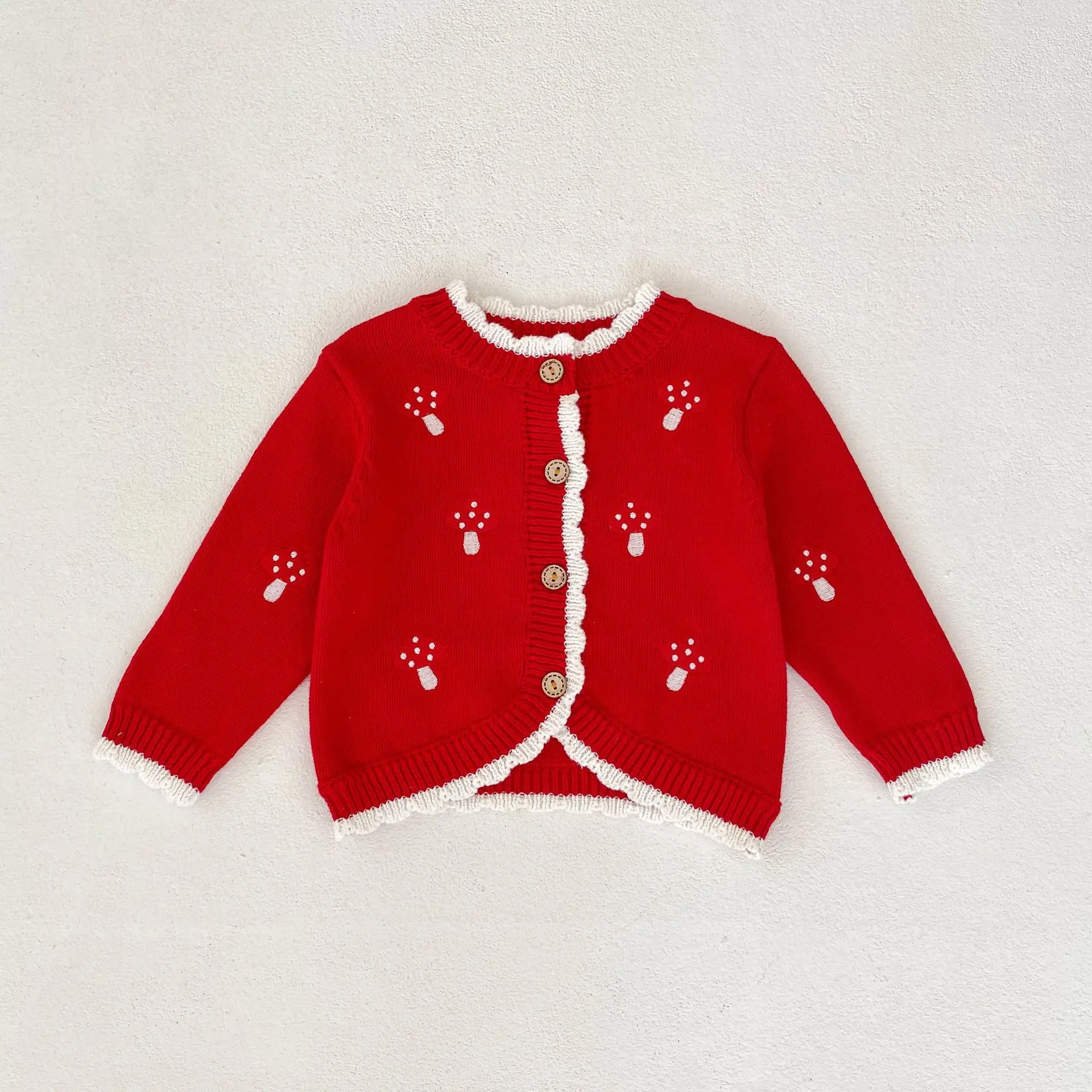 Realshe 2023 Есенна дрехи с бродерия за деца, сладък вязаный пуловер в стил мозайка за момичета, жилетка с дълъг ръкав, връхни дрехи4