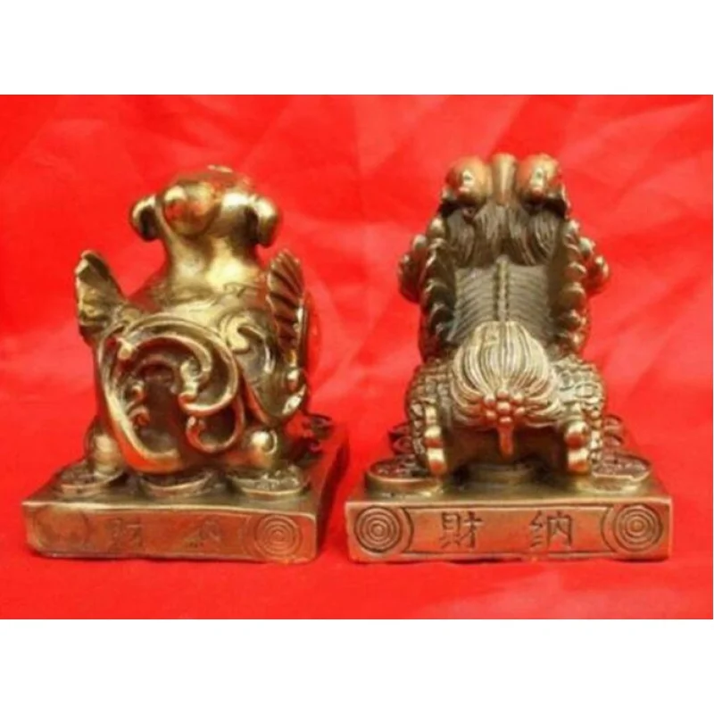 Двойка медни статуи на китай свещения бронзов дракон Pixiu 3,6