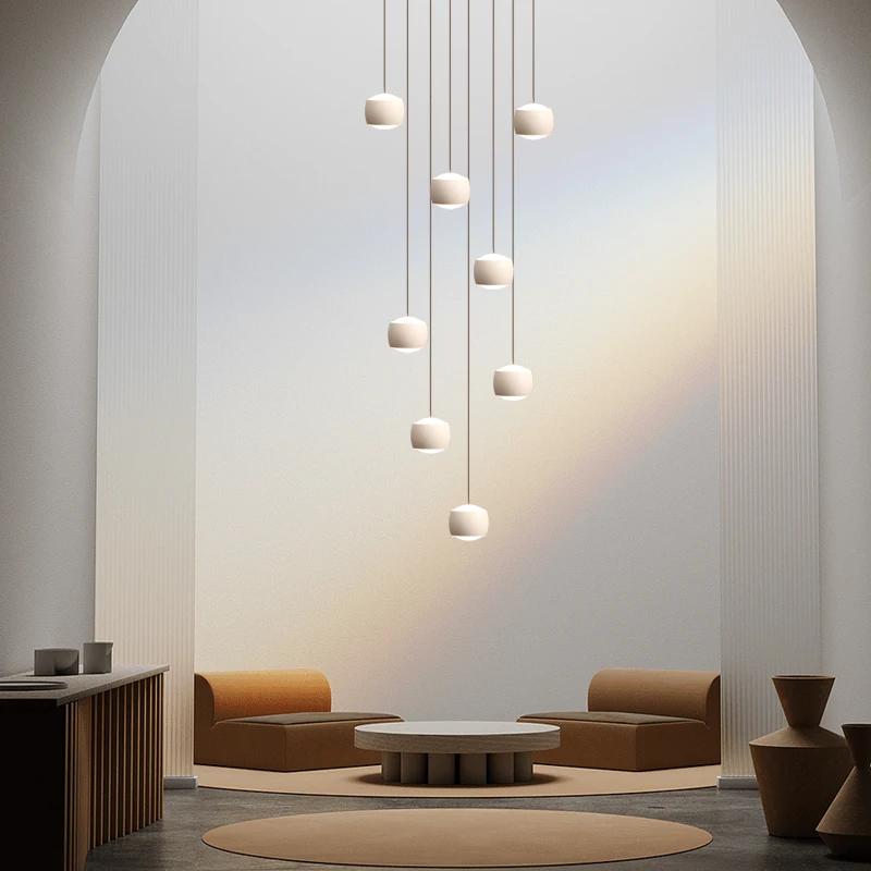 Модерен полилей Висящи осветителни тела за хол, скандинавски кръгла кухненска настолна лампа, дизайнерски оформена полилей за стълби на вилата1