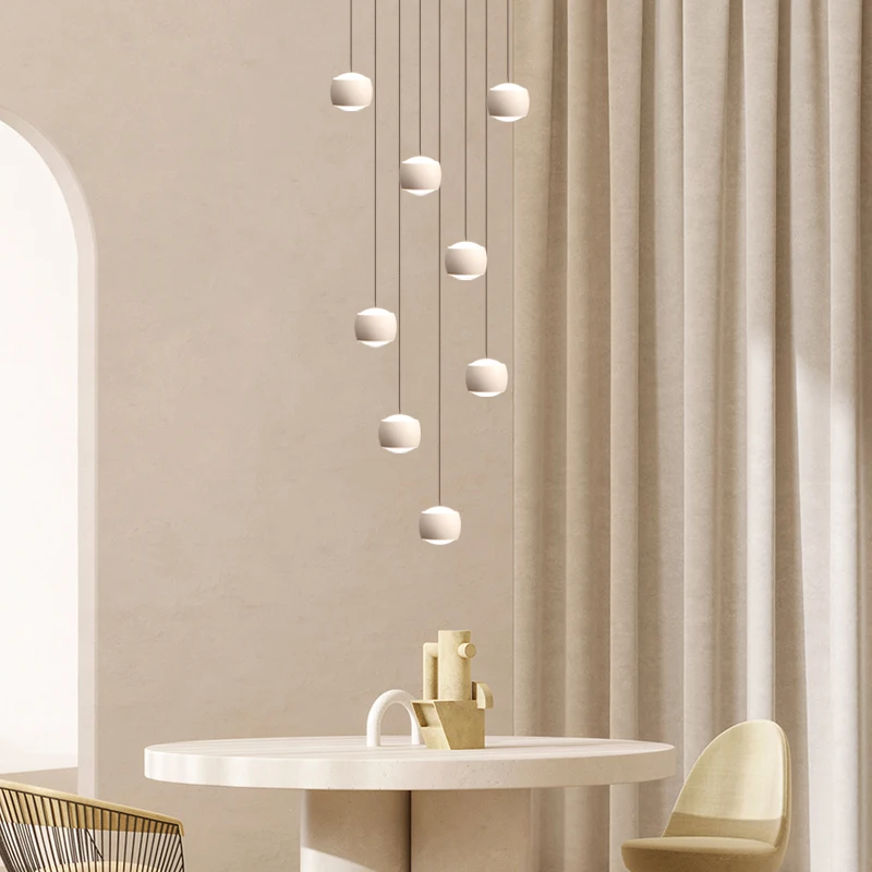 Модерен полилей Висящи осветителни тела за хол, скандинавски кръгла кухненска настолна лампа, дизайнерски оформена полилей за стълби на вилата3