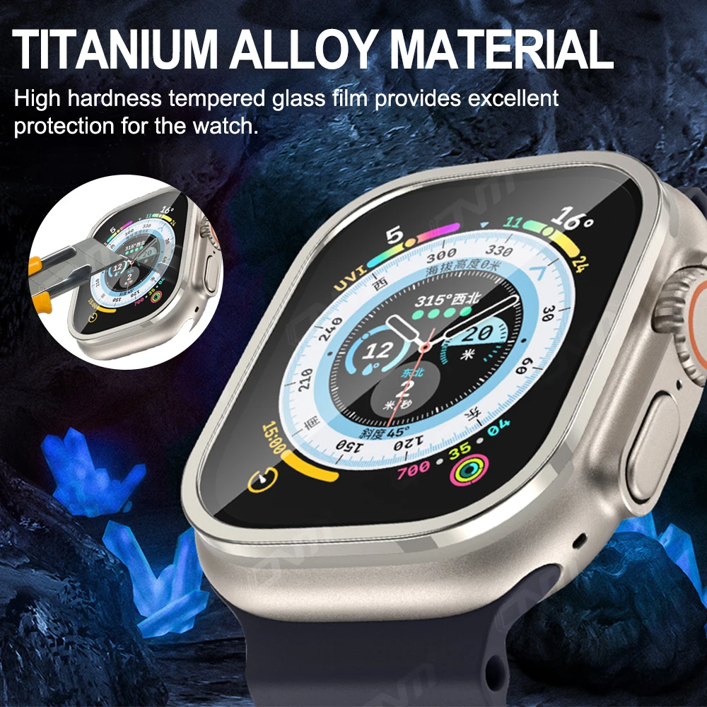 Закалено стъкло за Apple Watch Ultra 49 мм и защитно фолио за екран от титанова сплав метална защитна рамка iWatch серията Ultra Аксесоари2