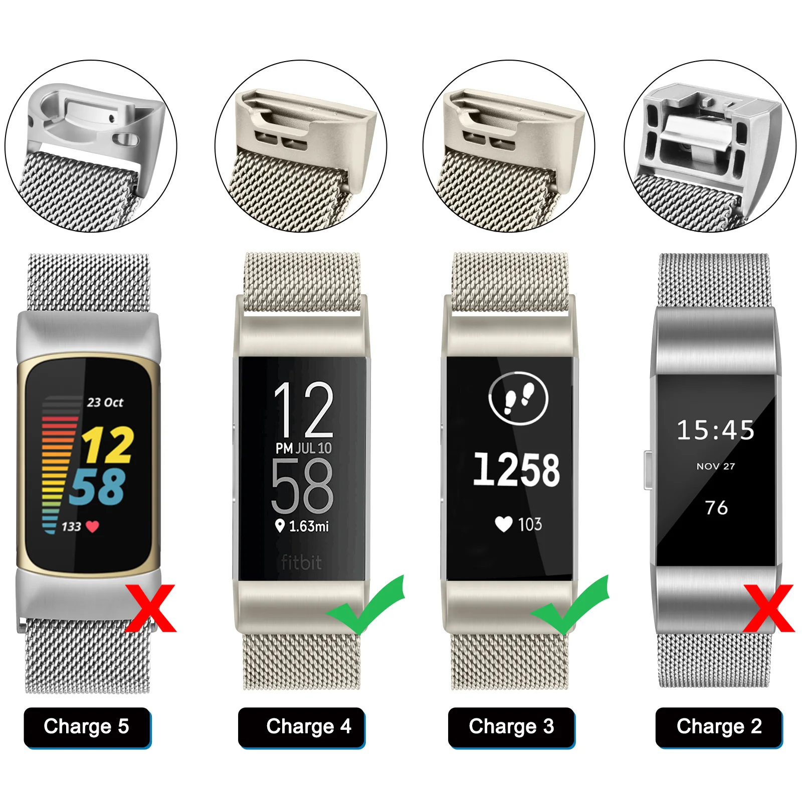 Метален магнитна каишка за часовник Fitbit Charge 3/Charge 4 Band, регулируем маншет за часа Fitbit Charge 3 SE, каишка за китката-гривна3