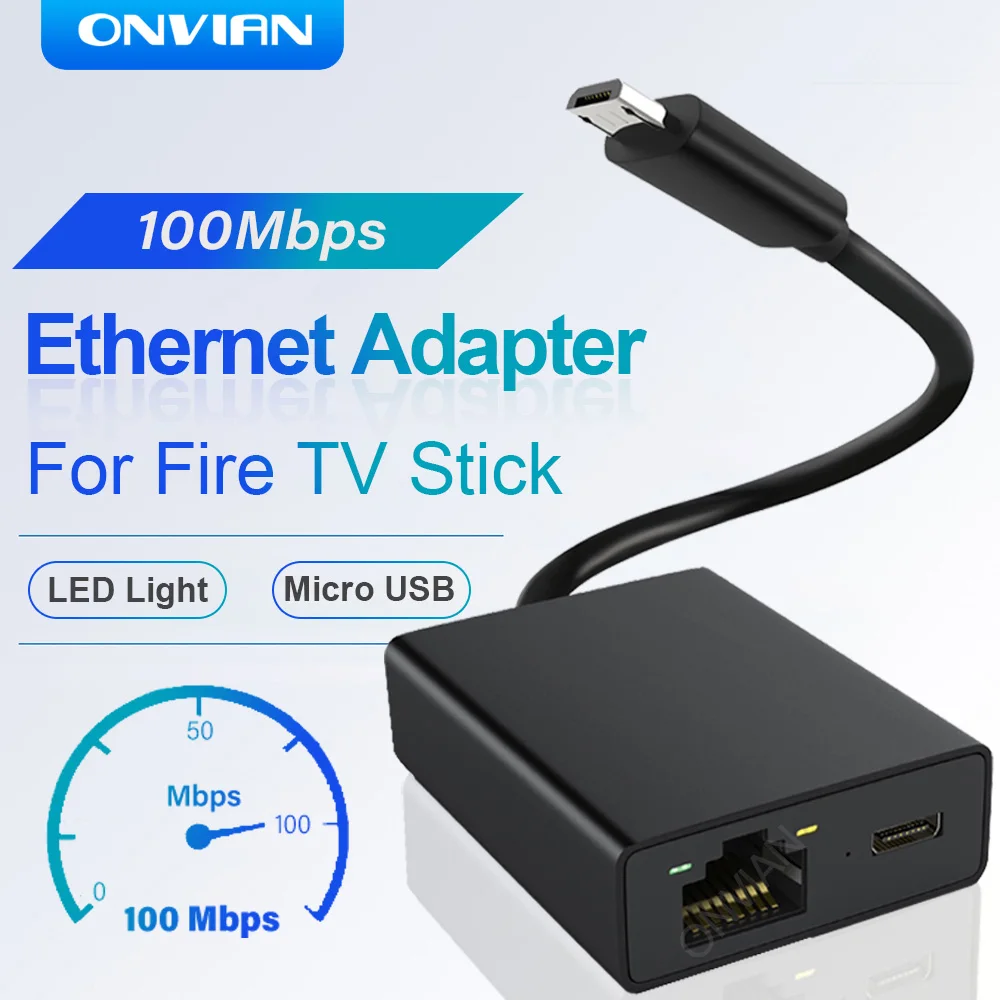 Адаптер Onvian Ethernet за Пожар TV Stick 100 Mbps външна мрежова карта за 4K Fire TV Stick адаптер Micro-RJ-45 Ethernet0