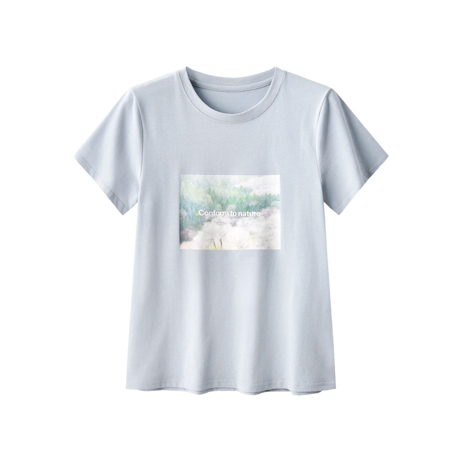 Женска тениска с принтом природни пейзажи SHUCHAN, ежедневни памучни блузи, тениски с кръгло деколте, летни тениски с къс ръкав5