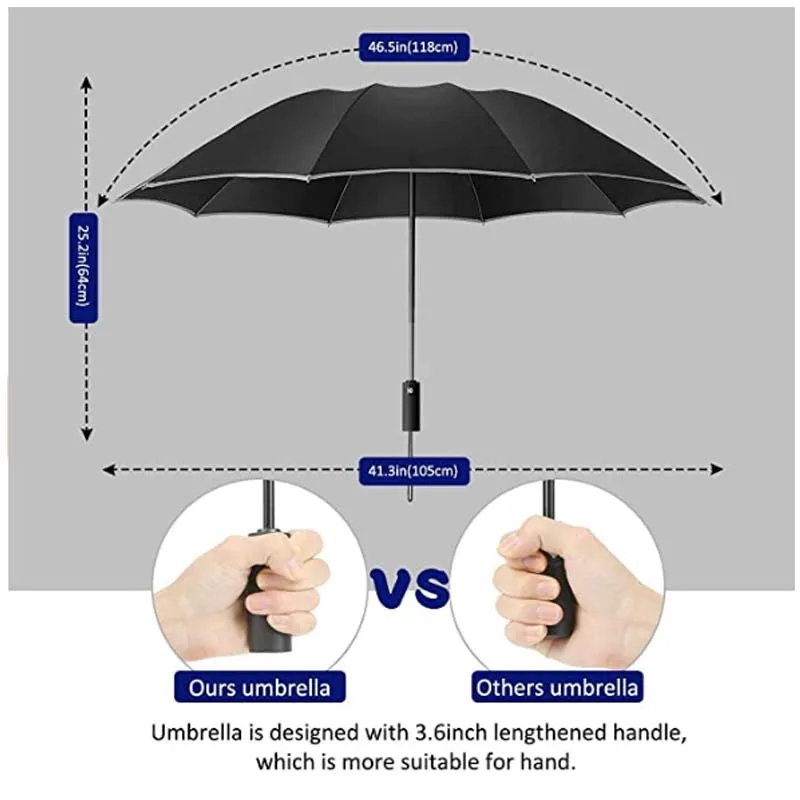 Обърнат чадър, ветрозащитный сгъваем чадър с светоотражающей ивица, 10 ребра, автоматично разкриваща и плик за Преносим пътен чадър1