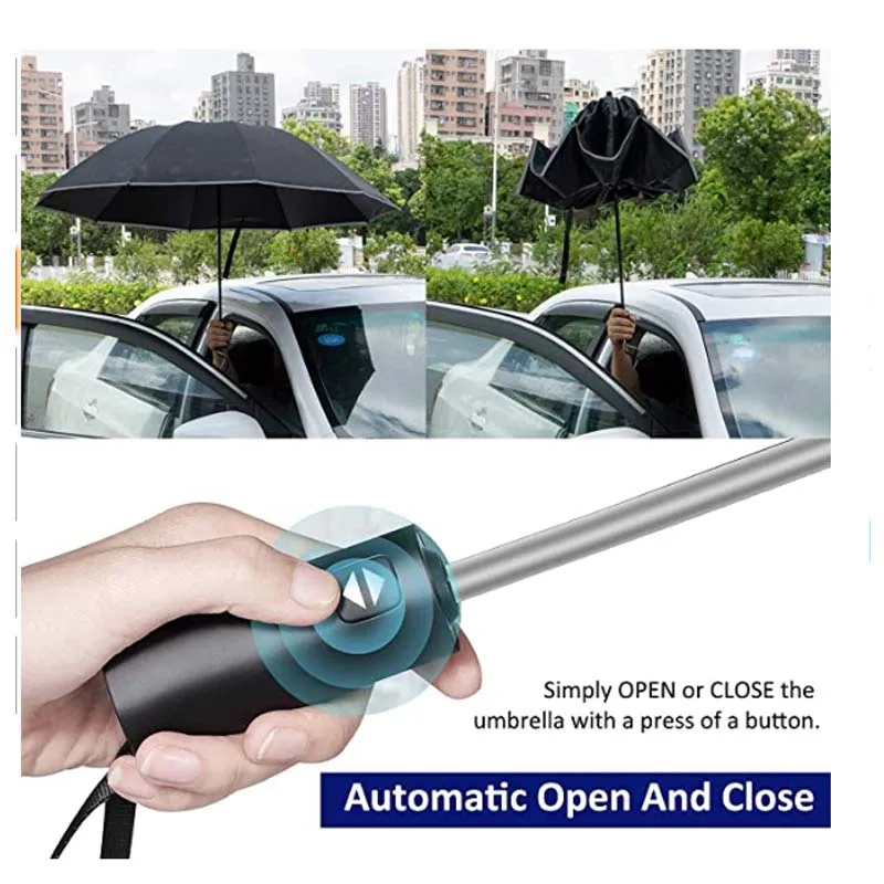Обърнат чадър, ветрозащитный сгъваем чадър с светоотражающей ивица, 10 ребра, автоматично разкриваща и плик за Преносим пътен чадър3