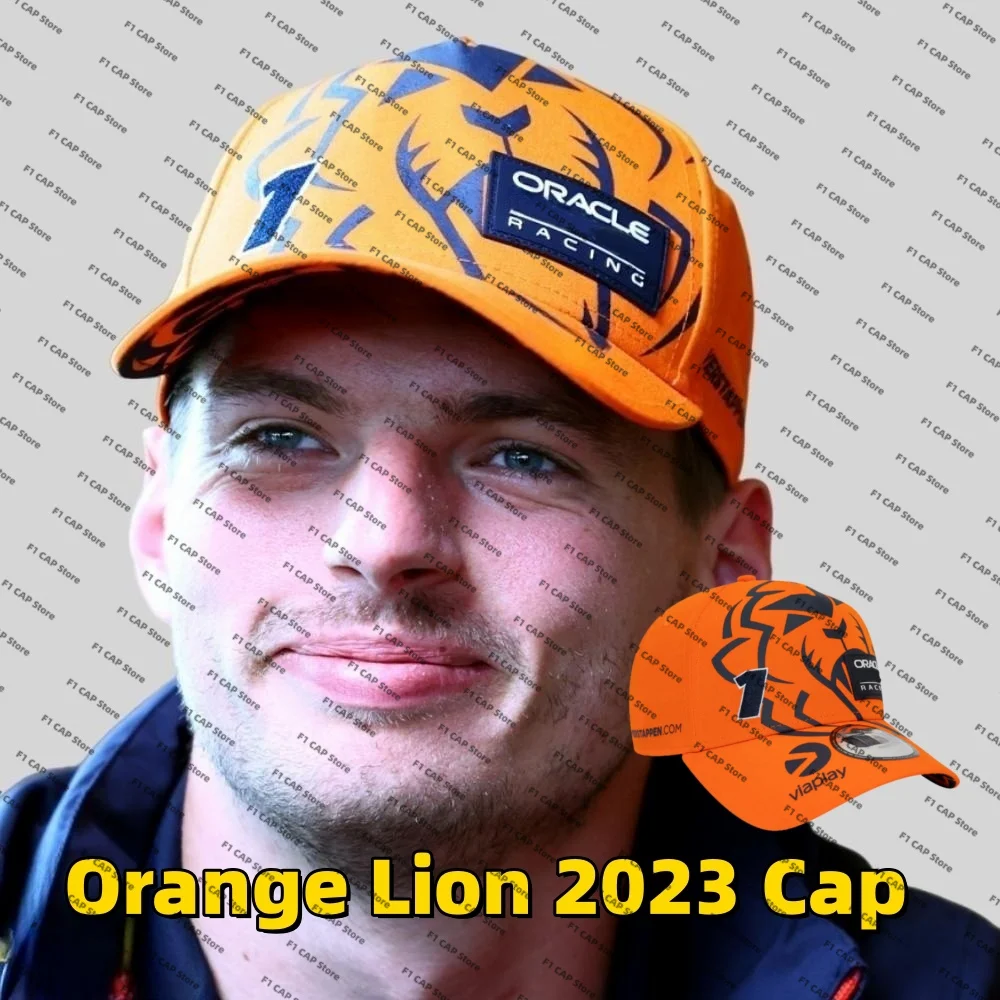Официален Висококачествен червен цвят Bull Team 2023 Max F1 Orange шапка на водача на лъв, капачка за аксесоари Формула 1, шапка0
