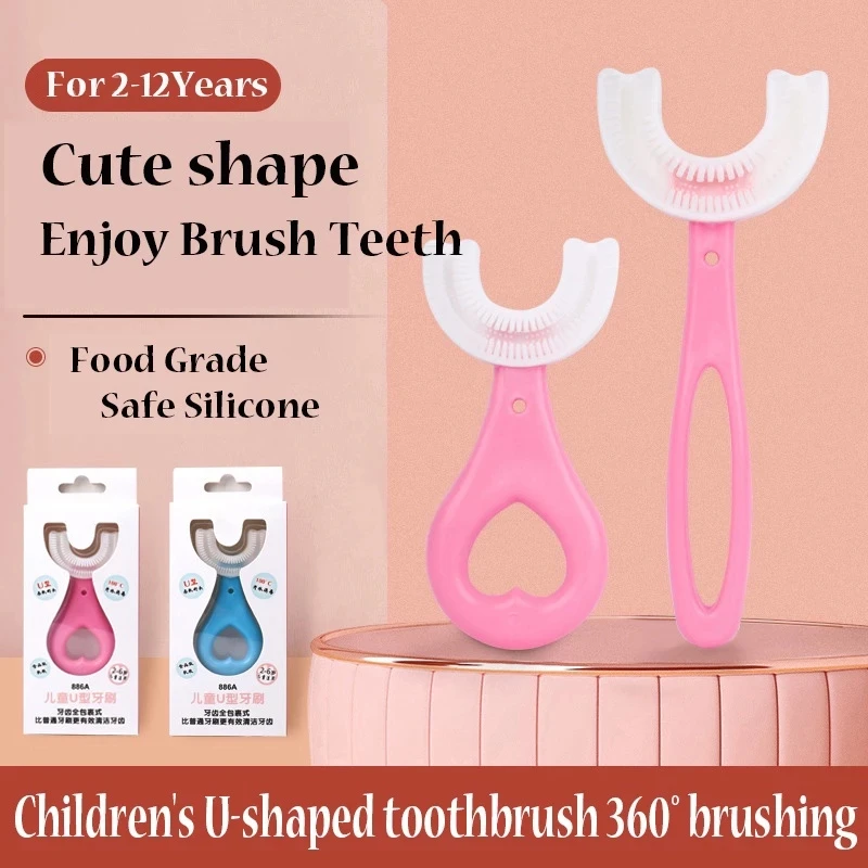 Лидер в продажбите, детска четка за зъби U-образна форма на 360 градуса, детска четка за зъби, чесалки, мека детска силиконова четка, грижа за устната кухина, почистване на1