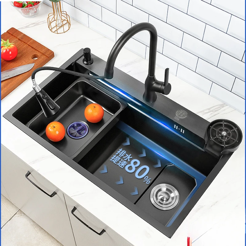 Мивка от неръждаема стомана Nano-304, кухненска мивка и интериор в японски стил, голяма мивка с един резервоар, домакински мивка.0