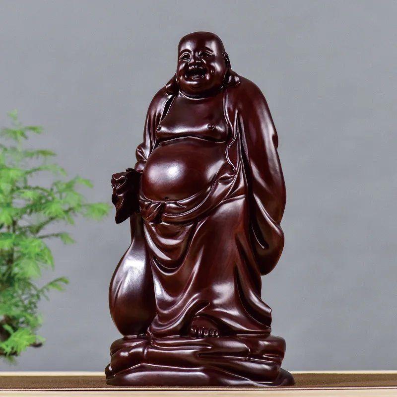 Статуетка на Буда, дървена статуя си смях Буда, дърворезба, ретро декорация, творчески китайски подаръци за дома, дървени изделия1