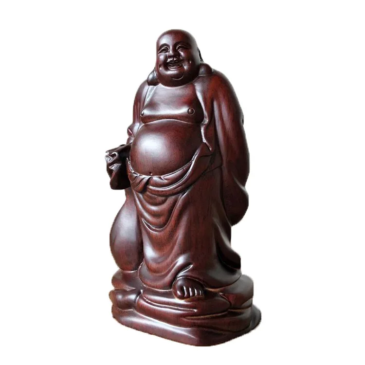 Статуетка на Буда, дървена статуя си смях Буда, дърворезба, ретро декорация, творчески китайски подаръци за дома, дървени изделия4