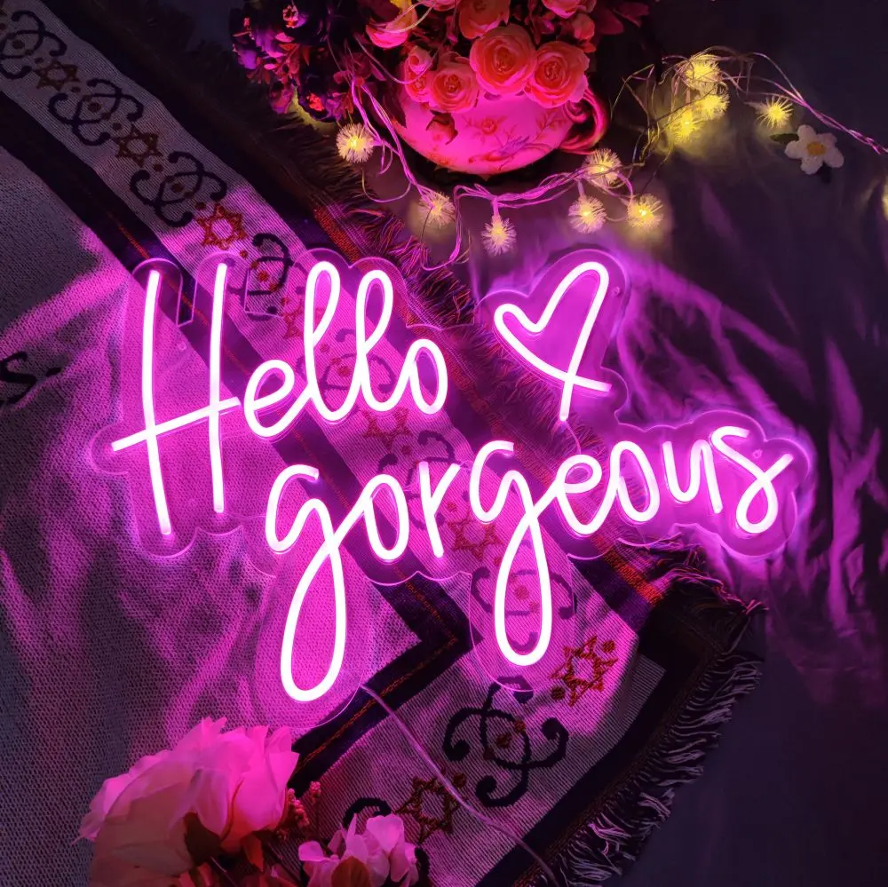 Изработена по поръчка неонова реклама за Hello Прекрасни led светлини Стенни парти Сватба витрина на магазин, ресторант, украса за рожден ден0
