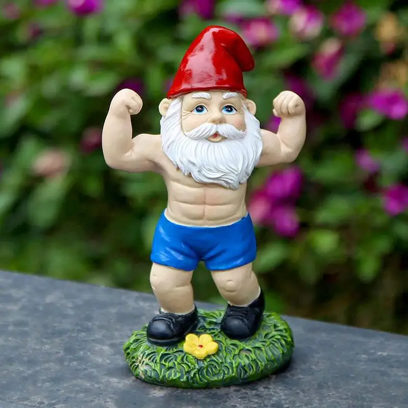 Скулптура на gnome за вдигане на тежести с гири, забавна тренировка на открито, статуята на градинско джудже, статуетка елф, декорация на дворове, косене на трева2