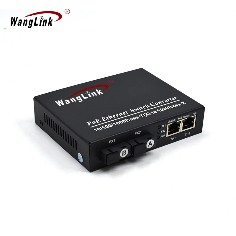 Wanglink Poe Медиаконвертер Gigabit с 2 Порта 1000Base-X 2 Порта 10/100/1000baset PoE Оптичен Комутатор 48 За IP Камери за видео наблюдение0