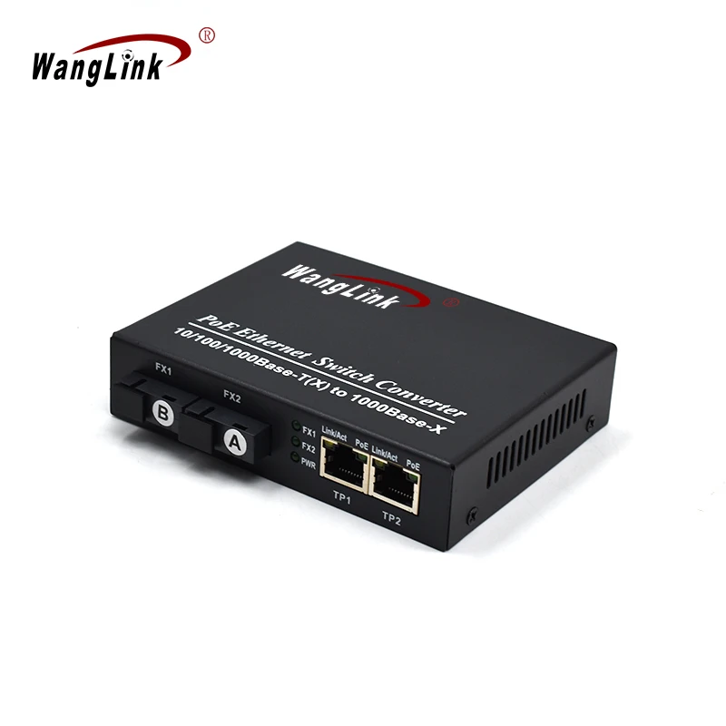 Wanglink Poe Медиаконвертер Gigabit с 2 Порта 1000Base-X 2 Порта 10/100/1000baset PoE Оптичен Комутатор 48 За IP Камери за видео наблюдение2